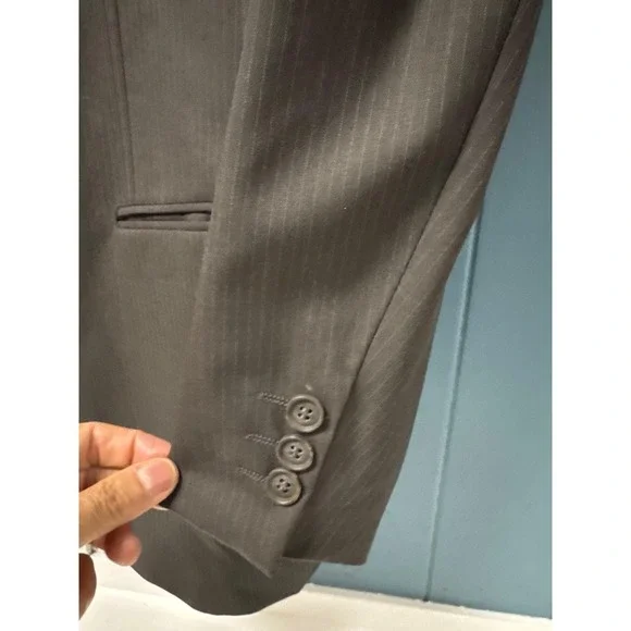Yves Saint Laurent Mens Blazer Brown Pinstripe Double Breasted Made Portugal vtg